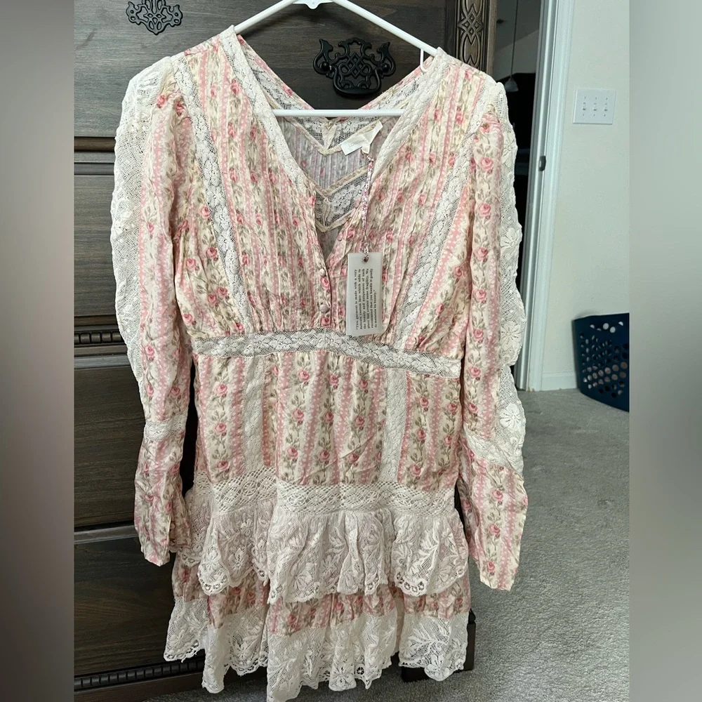 Love Shack Fancy Pirelle dress in frosted petal pink. Size 8. - Picture 10 of 11